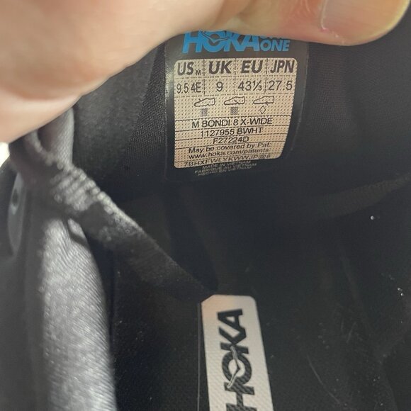 Hoka One Men’s Bondi 8 Size 9.5 4E X-Wide Black White Running Athletic Sneakers - Picture 10 of 10